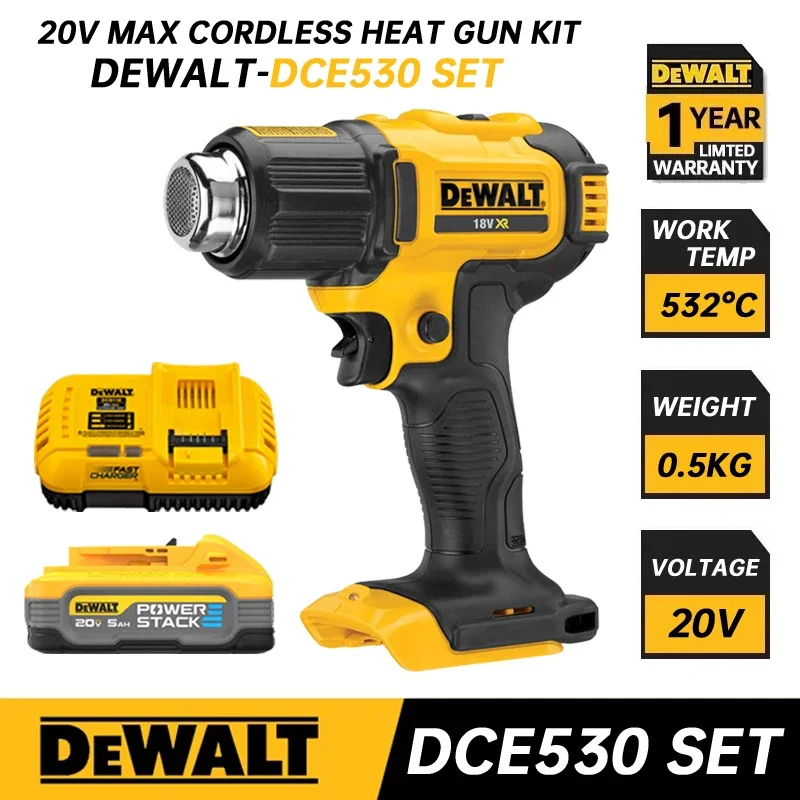 

DEWALT DCE530 Cordless Heat Gun Kit Welding Thermal Blower Heat Shrink Wrapping Tool Hot Air Gun Welding Tools DCB118 DCB115