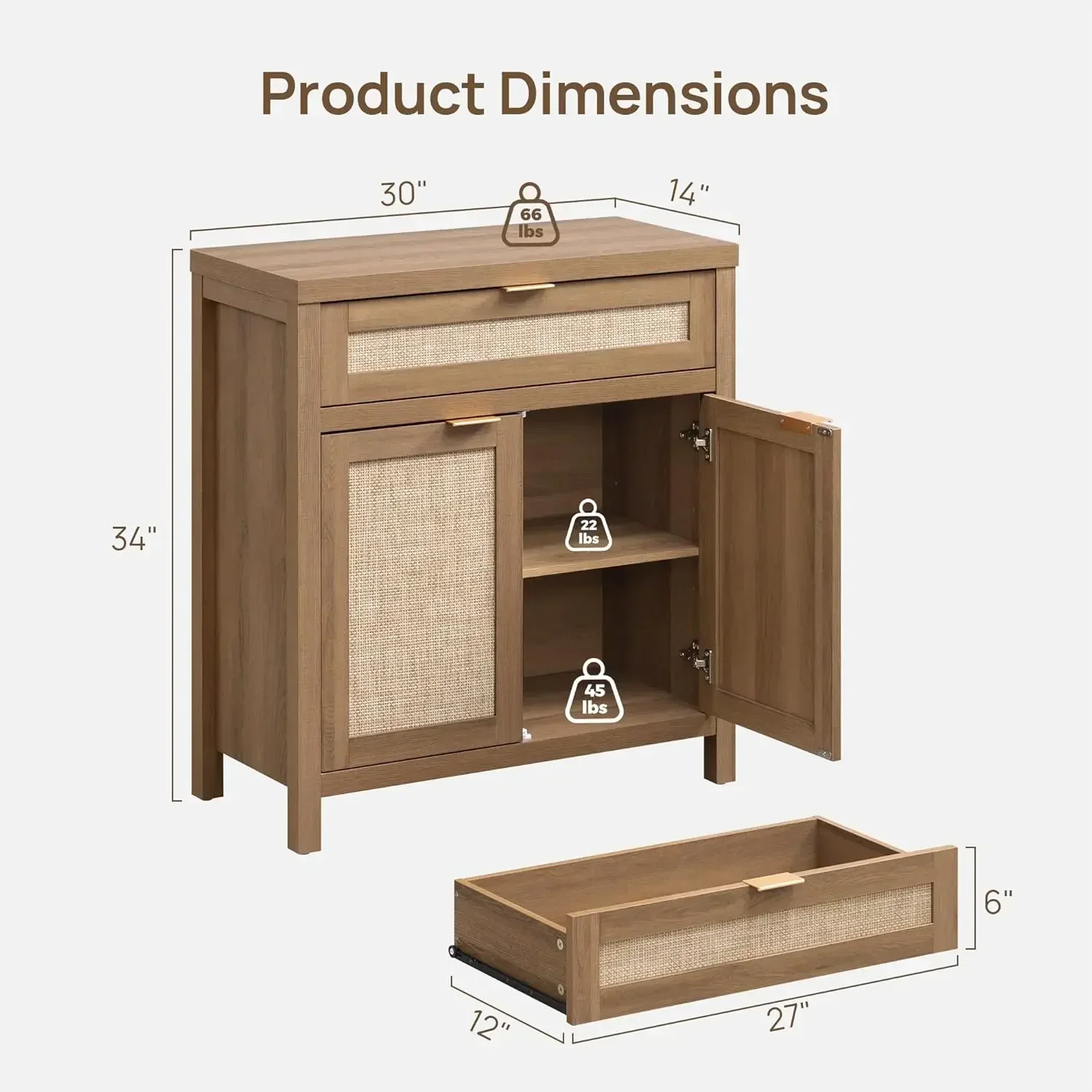 [¡Nueva llegada, envío gratis! ]Aparador de buffet de alta calidad con almacenamiento, gabinete decorativo de ratán con cajón de puertas, Boho