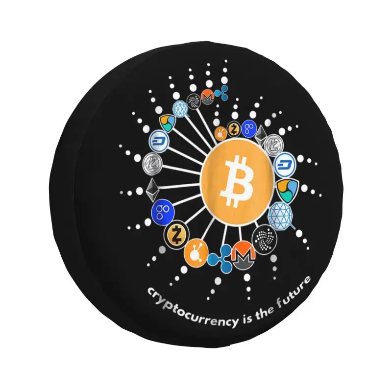 Custom Cryptocurrency Bitcoin Spare Tire Cover for Toyota Land Cruiser Prado Crypto 4WD 4x4 RV Car Wheel Protectors 14