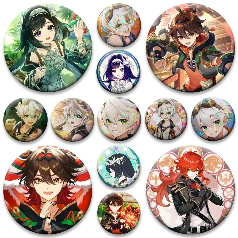 Diluc Ragnvindr,Kaeya Alberich,Bennett,Gaming,Lan Yan Game Character Pins Round Cartoon Brooches Decor Anime Collection Badge