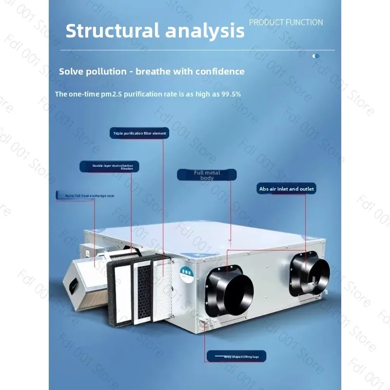 Fresh Air System Full Heat Exchanger Fresh Air Ventilation Machine Ventilation Purification Two-way Flow