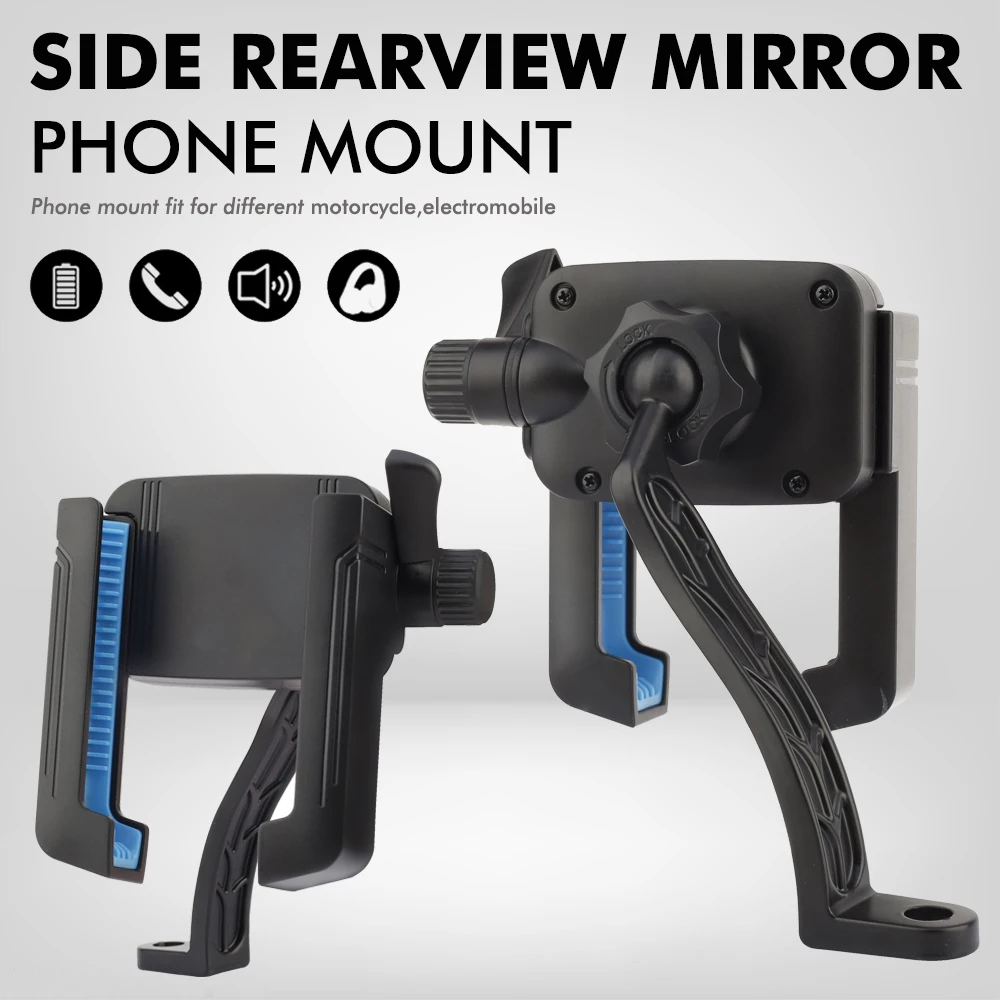 360° Rotate One Touch Lock Anti-Shake Motorcycle Rearview Mirror Phone Mount for E-bike Scooter 4-7.2 Inch Phone
