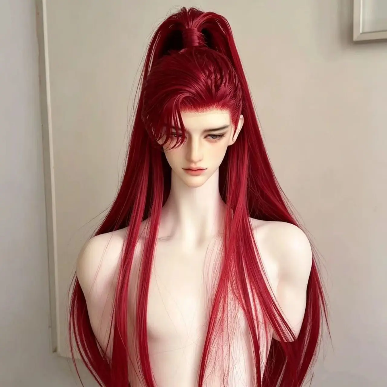 High Ponytail Bjd Wig, Ancient Chinese Long Straight Hair Doll Wig Vintage Male Hairstyle, Replacement Hair for 1/3 1/4 1/6 Doll