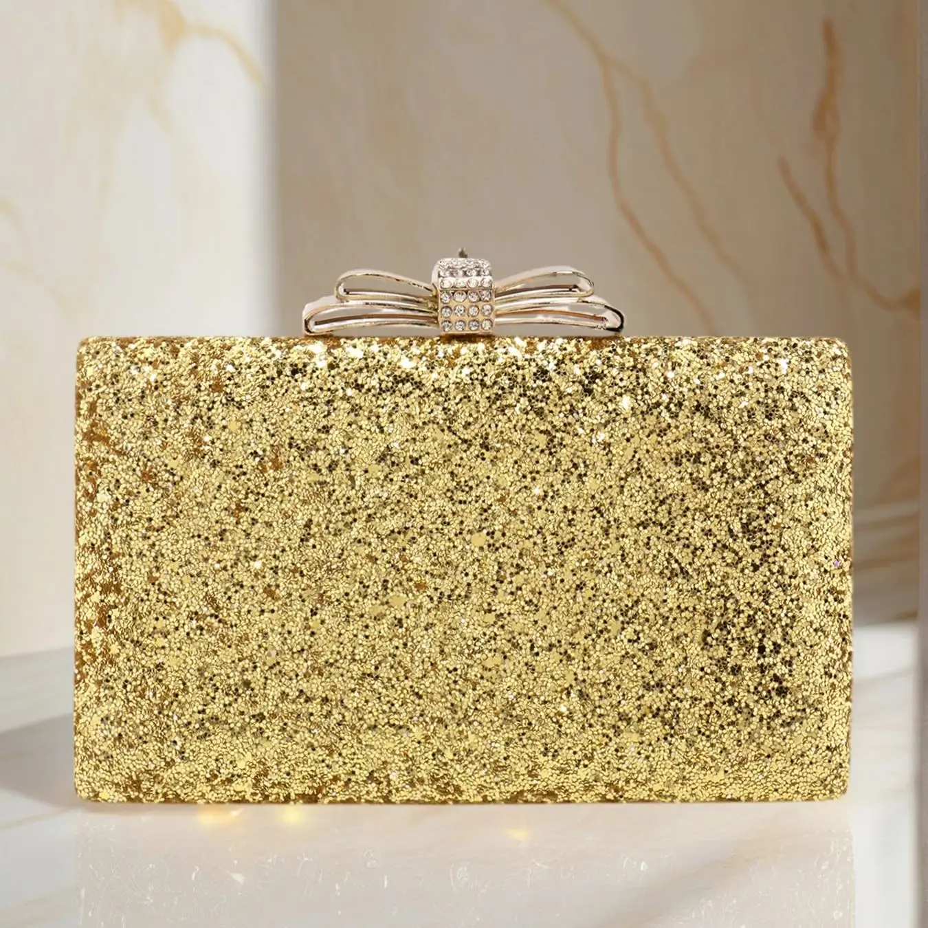 

Sequined Women Evening Bags Bow Metal Chain Shoulder Handbags Flap Design Luxury Diamonds Glitter Handbags