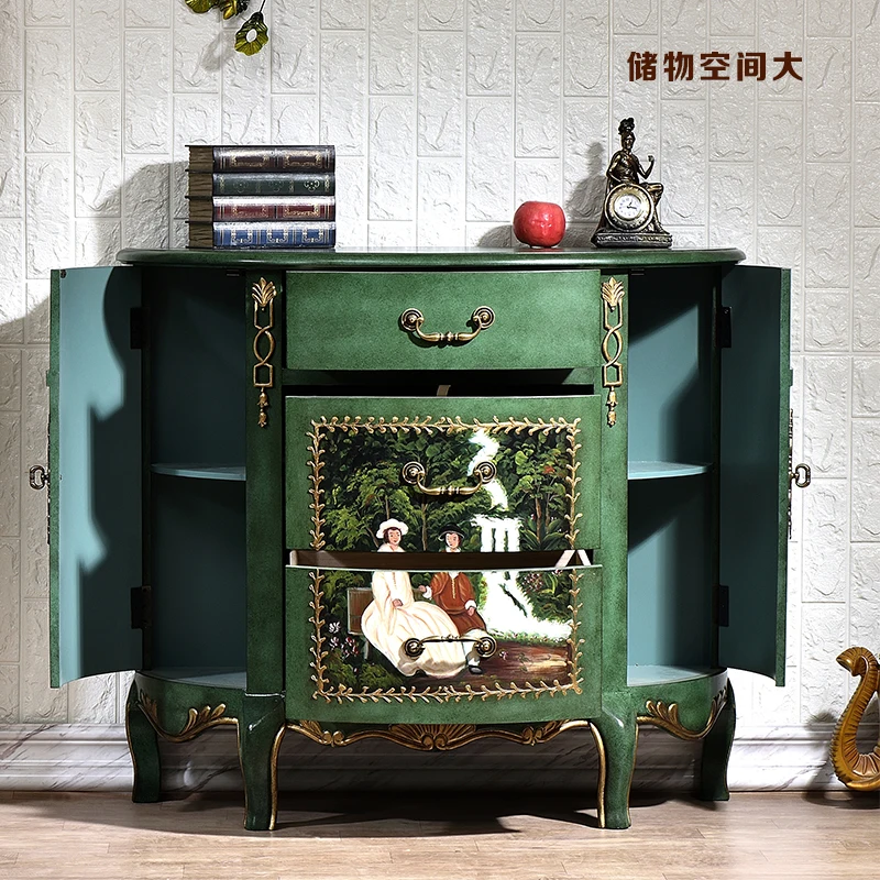 American-Style Semicircle Hallway Hand-Painted Living Room Sofa Emerald Foyer Bedroom Dresser Cabinet