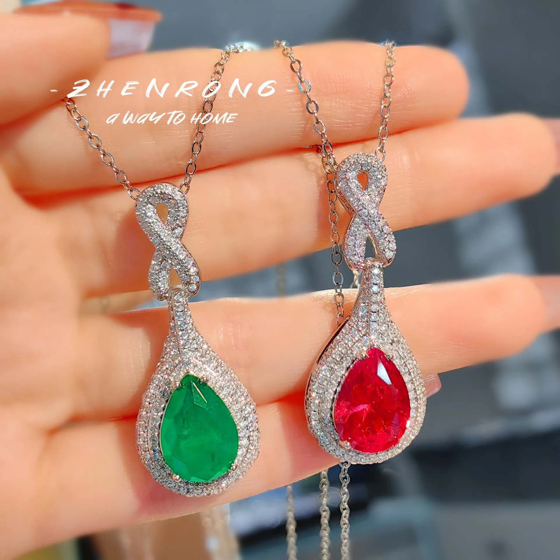 2024 New Fashion Water Drop Lab Sapphire Ruby Tourmaline Pendant Necklace with Chain 925 Silver Color Diamond Necklace Chokers