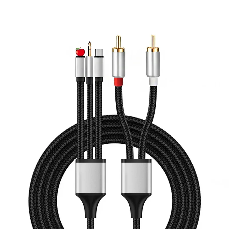 Digital Audio Cable One In Two Type-c Lightning Android 3.5mm Connection Double Lotus Rca Sound Cable