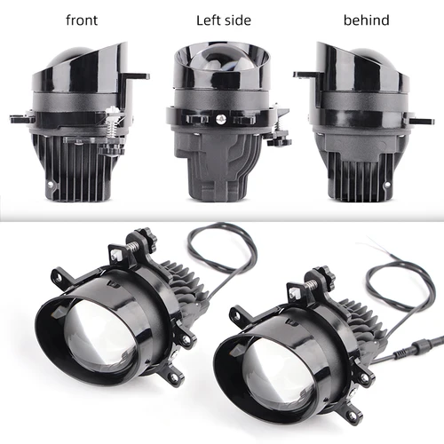 Imagen 2 del producto Coche H11 led faros lámpara de niebla proyector lente luz amarilla clara blanca para Toyota 3.0Inch Bi llevó luces de niebla láser 12V alto haz bajo