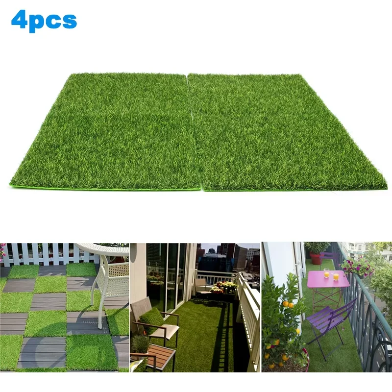 4PCS Artificial Grass Carpet Plastic Outdoor Gardening Turf Lawn Synthetic Fake Grass Balcon Gardening Exterior Decoration Pad