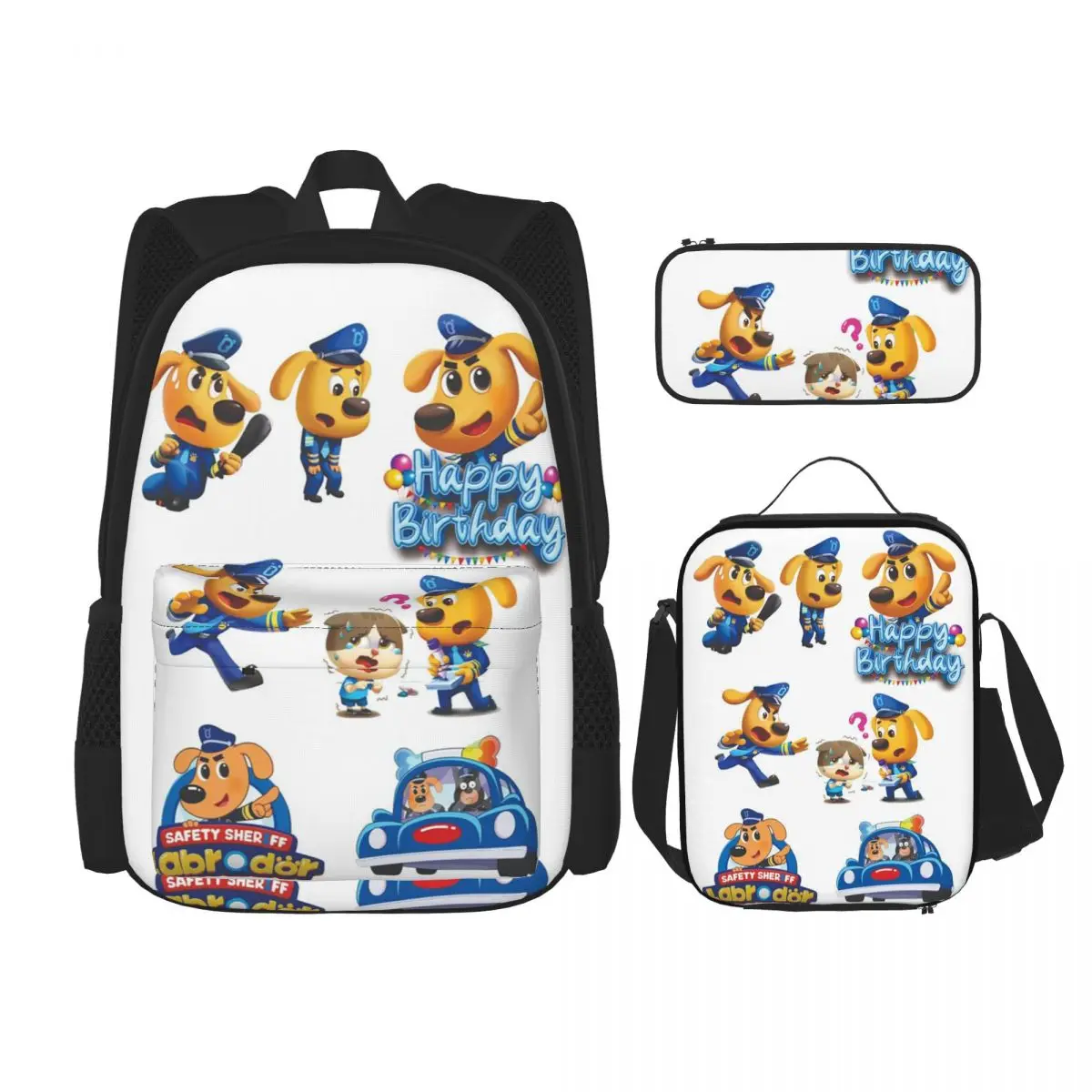 

Labrador Babybus Topper Cake Backpacks Boys Girls Bookbag Children School Bags Kids Rucksack Lunch Bag Pen Bag Three-Piece Set