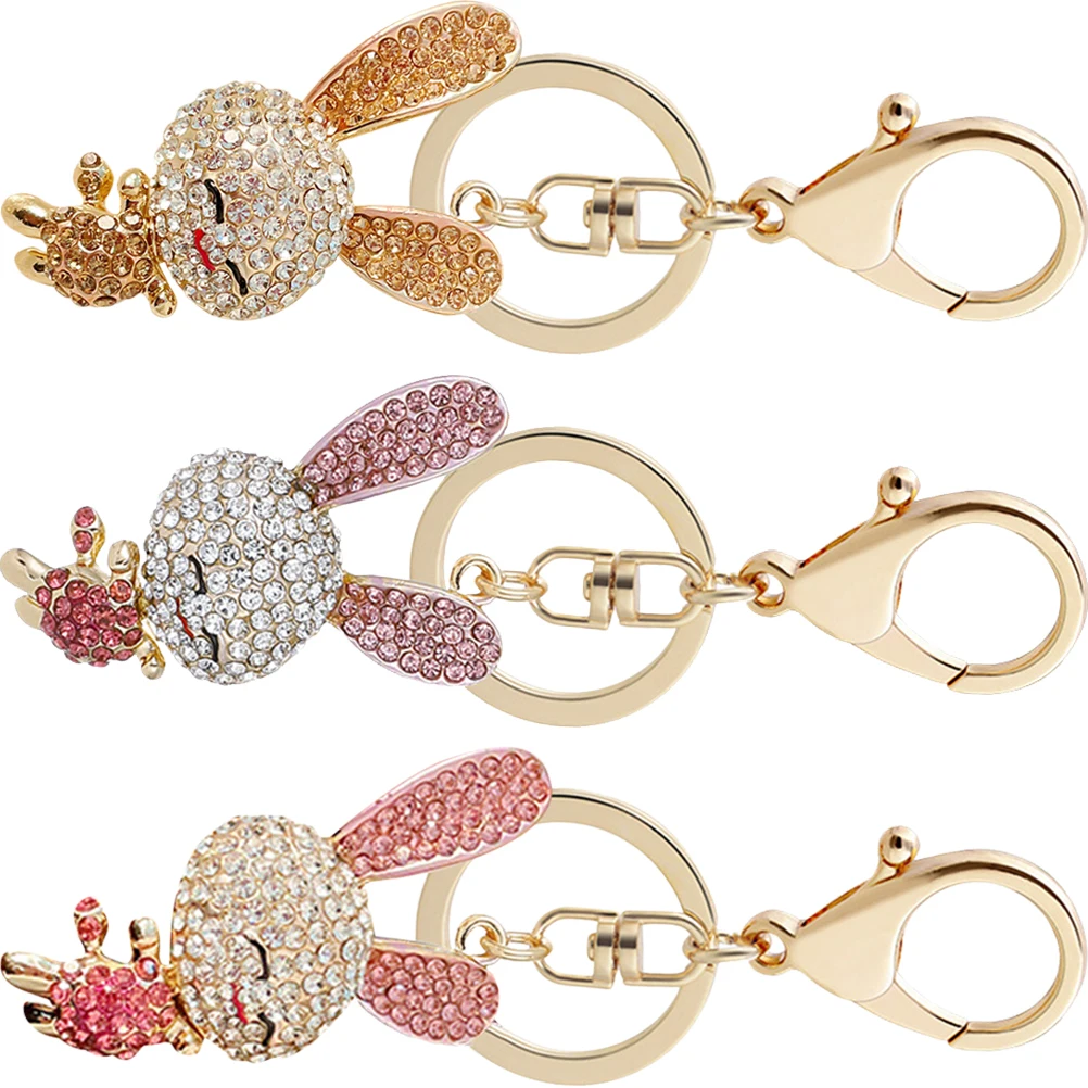 

3 Pcs Keychain Rhinestone Bunny Alloy Durable Small Practical Bunny Keyring Bag Keyring Easter Gift Kids Friends
