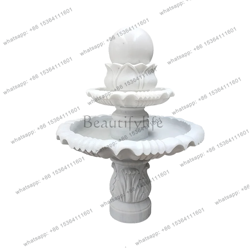 

Stone Carving Fountain White Marble European Style Fountain Outdoor Courtyard New Chinese Style Water Flowing Ornament
