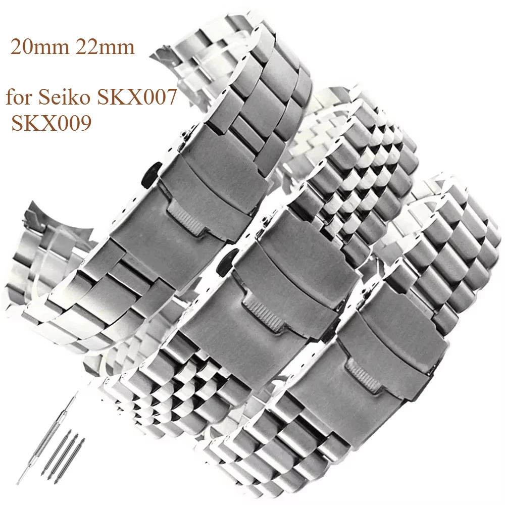 Solid Stainless Steel Metal Watch Band for Seiko SKX007 SKX009 Men Women Curved End Diving Sport Strap 20mm 22mm Bracelet Band