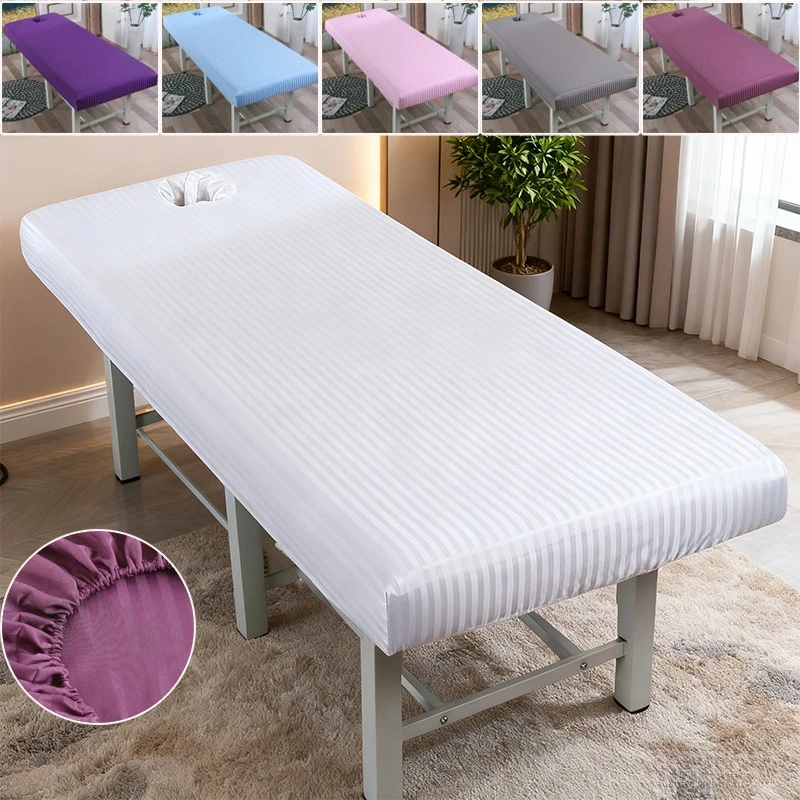 

Hot Sale White Beauty Salon Elastic Fitted Sheet with Face Hole Non-Slip Fine Seam Edge Massage Bed Cover Простынь На Резинке