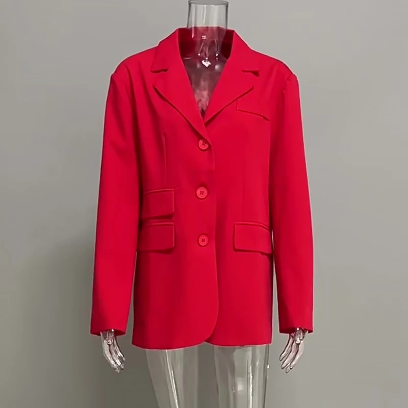 DGLUKE, chaqueta roja de gran tamaño para mujer, novedad de 2024, abrigos y chaquetas, chaqueta informal holgada de un solo pecho para mujer,