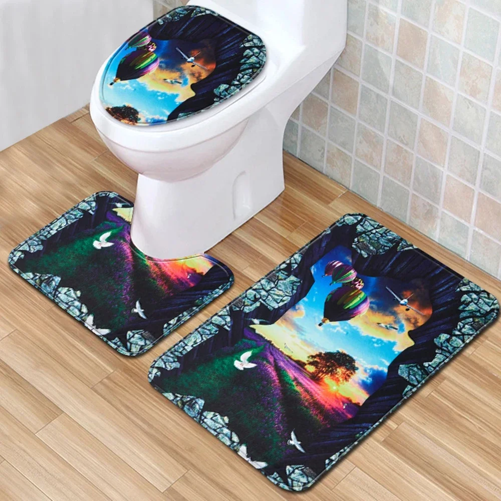 

3 шт., набор чехлов на сиденье унитаза из трех предметов, противоскользящий коврик для ванной комнаты, украшение, аксессуары для туалета, домашний коврик, современный 3D ковер