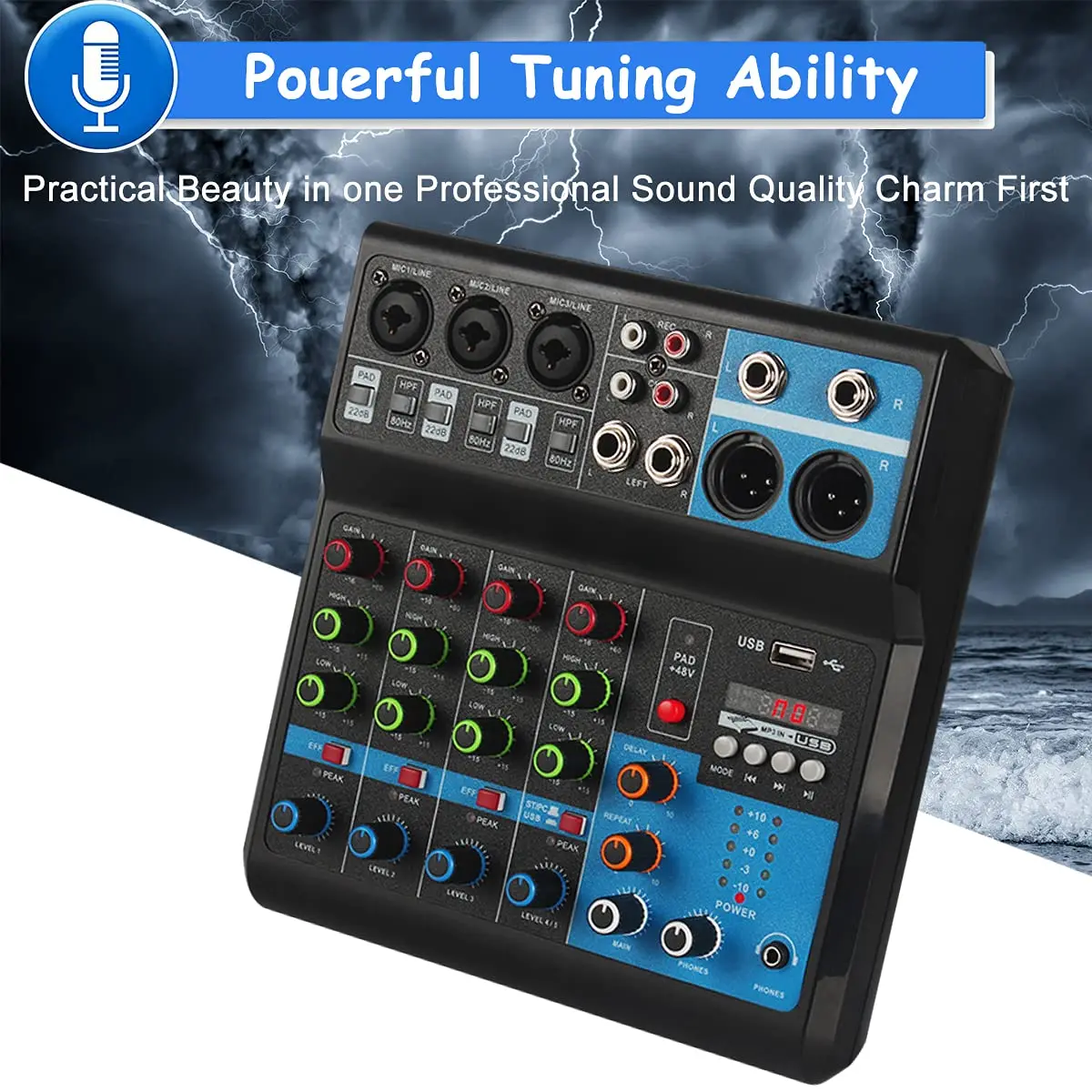 Senmi F-5A Professional 5 Channel Audio Mixer Console DJ Controller Processor USB Bluetooth Connect For Recording Singing