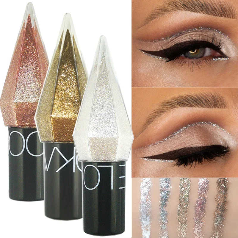 Silver Champagne Gold Eyeliner Waterproof Glitter Shiny Sequins Matte Diamond Liquid Eyeshadow Liner Sexy Eye Makeup Cosmetics