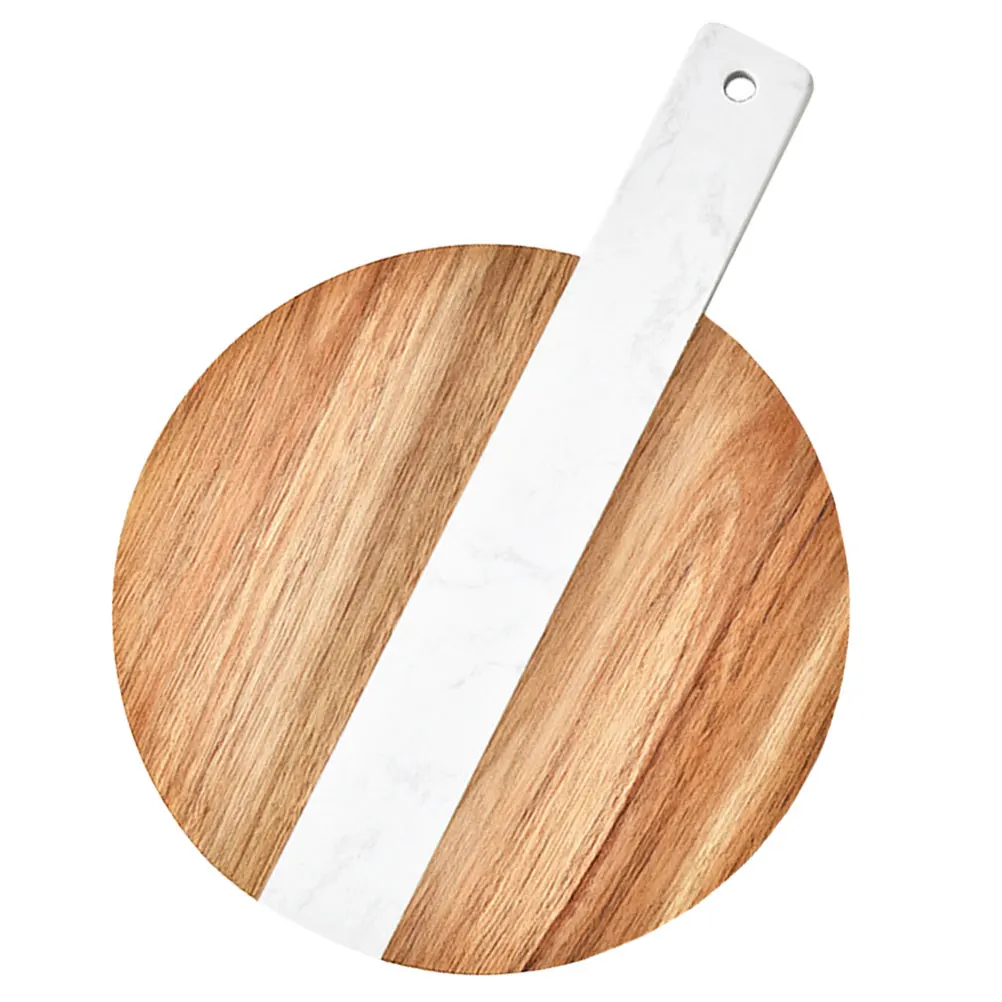 

1pc Marble Splicing Cutting Board Bread Wood Serving Platter Steak Boards Non Slip Round Handle Craftsmanship Anti Cracking