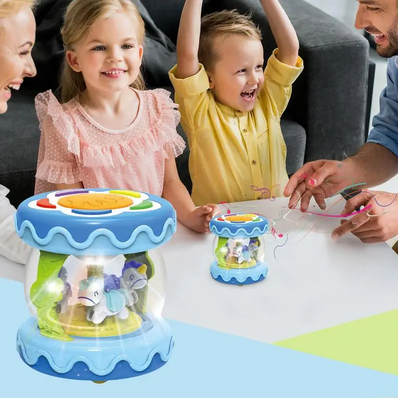 Musical Light Up Rotating Toys Carousel Rotating Electric Drum For Babies Sensory Activity Toys For 12 Months Boy Girl