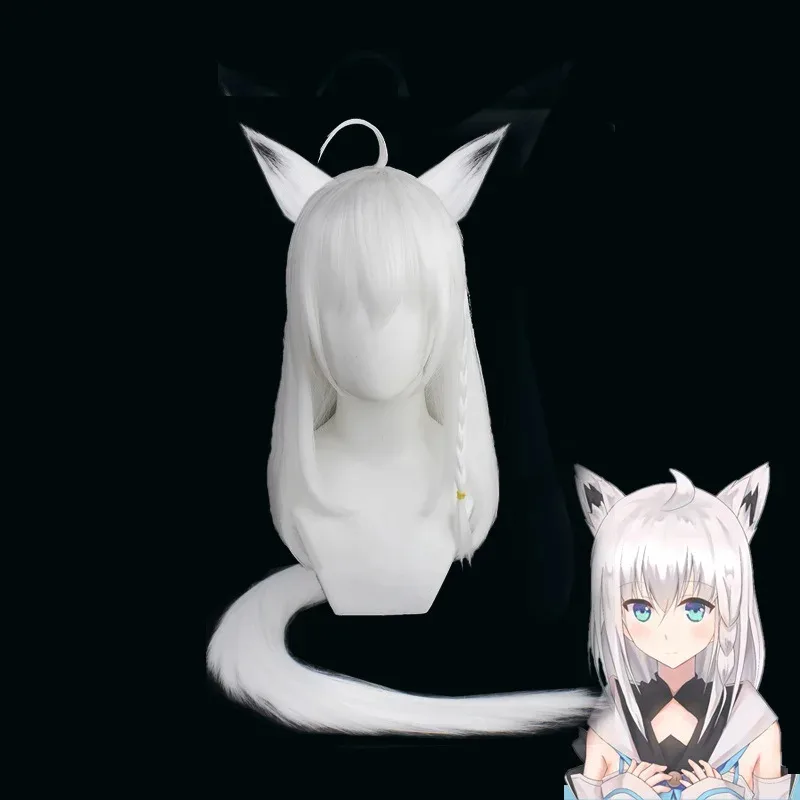 Nene 2025 2 أنواع Youtuber Hololive Shirakami Fubuki شعر مستعار تأثيري مع آذان أبيض مستقيم مقاومة للحرارة الشعر الاصطناعية Vtuber F