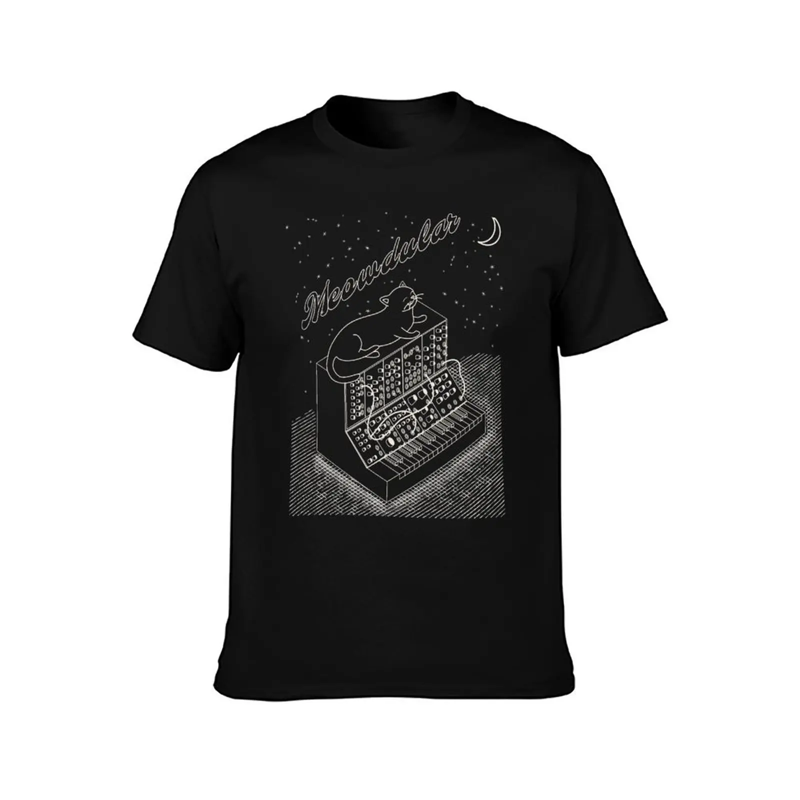 Synthesizer Cat on Analog Modular Synth T-Shirt Summer Casual Cotton Tee Oversized Streetwear Tops Vintage Graphic Print