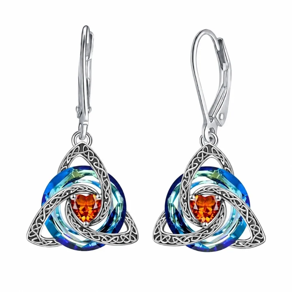 1 Pair Stainless Steel Celtic Knot Earrings 12 Birthstone Option Zircon Accent Dangle Earrings Crystal Accent Skin Friendly
