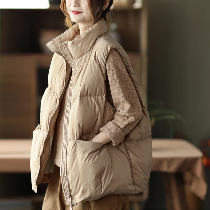 

Повседневный женский пуховый хлопковый жилет, однолинейный брендовый жилет на пуговицах, однотонная универсальная хлопковая куртка, верхняя одежда для зимнего сезона