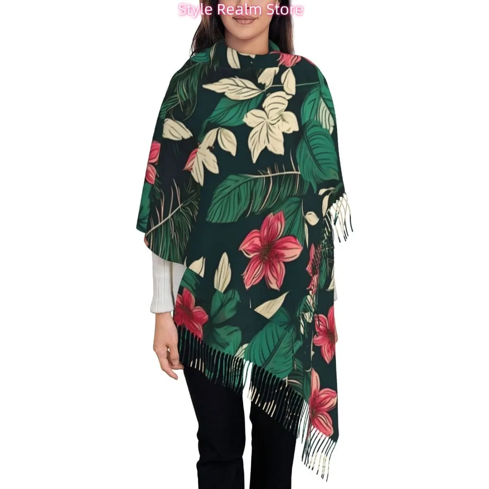 

Женский модный зимний шарф с цветочным принтом листьев, мягкие длинные стильные теплые шаль, шарфы, накидки