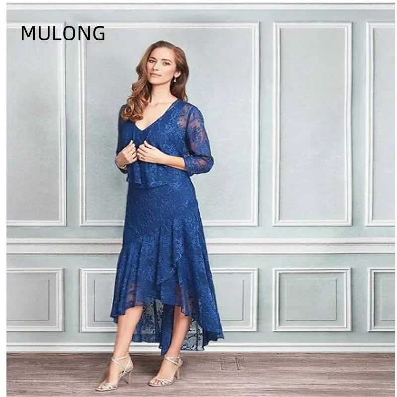 MULONG Summer Women Formal Evening Dress Ankle Length Mother Of The Bride Dresses V Neck Lace Evening Dress Mom Of The Bride