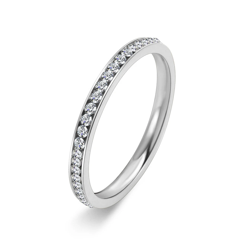 2 mm zierliche, stapelbare Ringe mit vollem CZ für Damen, Edelstahl, Schmuck, Geschenk, elegantes, minimalistisches, verstellbares Band