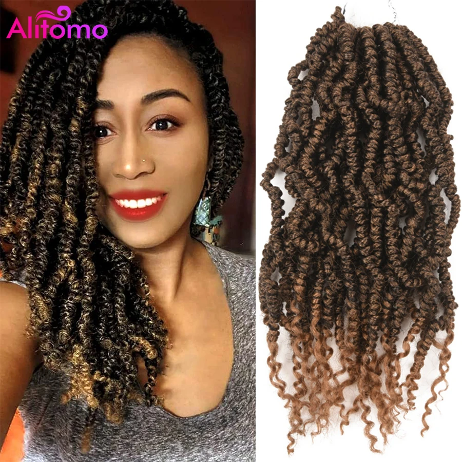 Alitomo Spring Senegalese Twist Crochet Braids Curl End for Black Women Pre loop 14Inch Bomb Twist Synthetic Fluffy Spring Twist