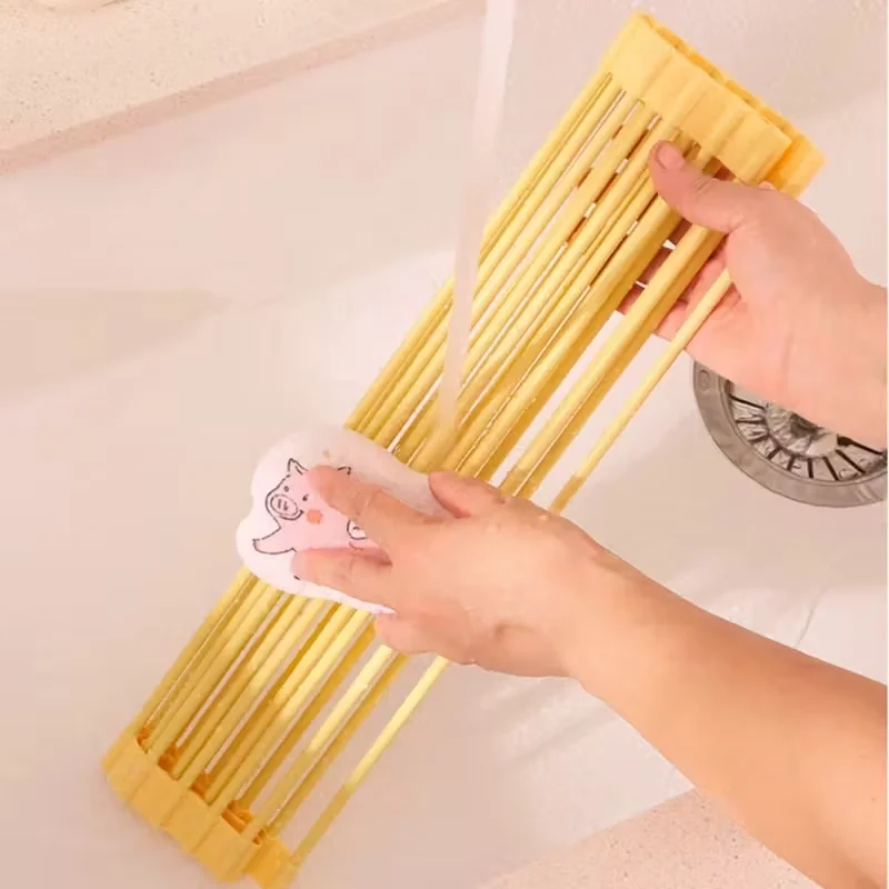 1pcs Silicone Drain Basket Kitchen Foldable Bowl Dish Storage Rack Filter Rack Roller Shutter Bowl Chopstick Rack Kitchen Tool view 3
