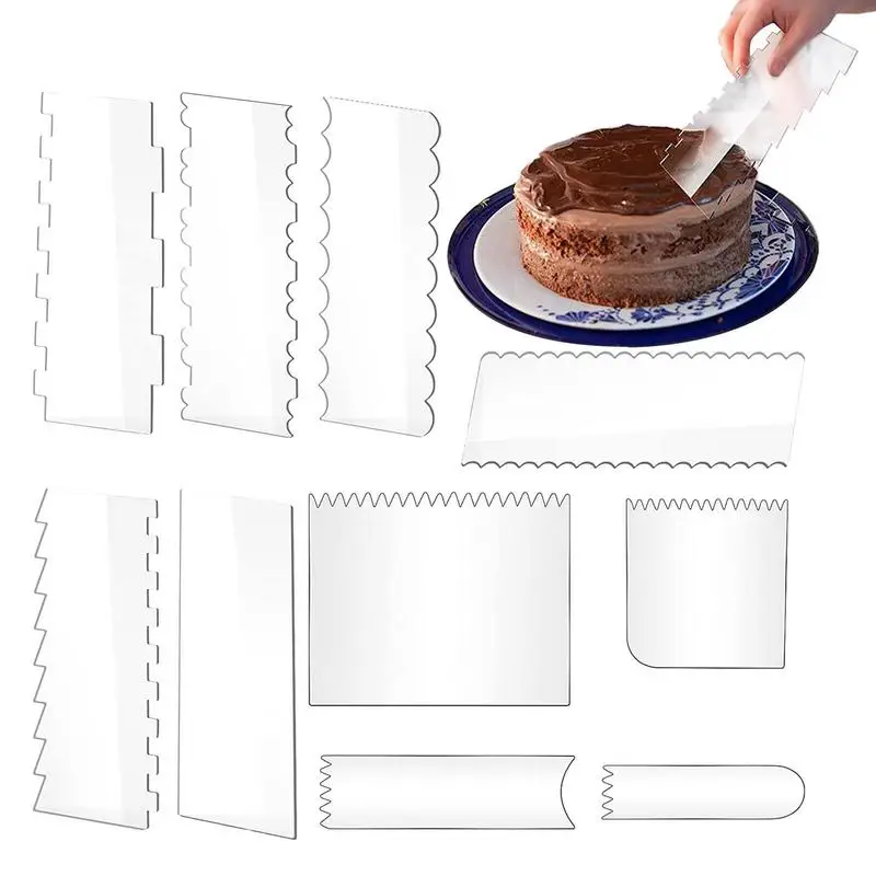 10 Pcs Portable Cake Scraper Smoother Durable Acrylic Cake Decorating Gadgets Lightweight Transparent Design Cake Baking Tools