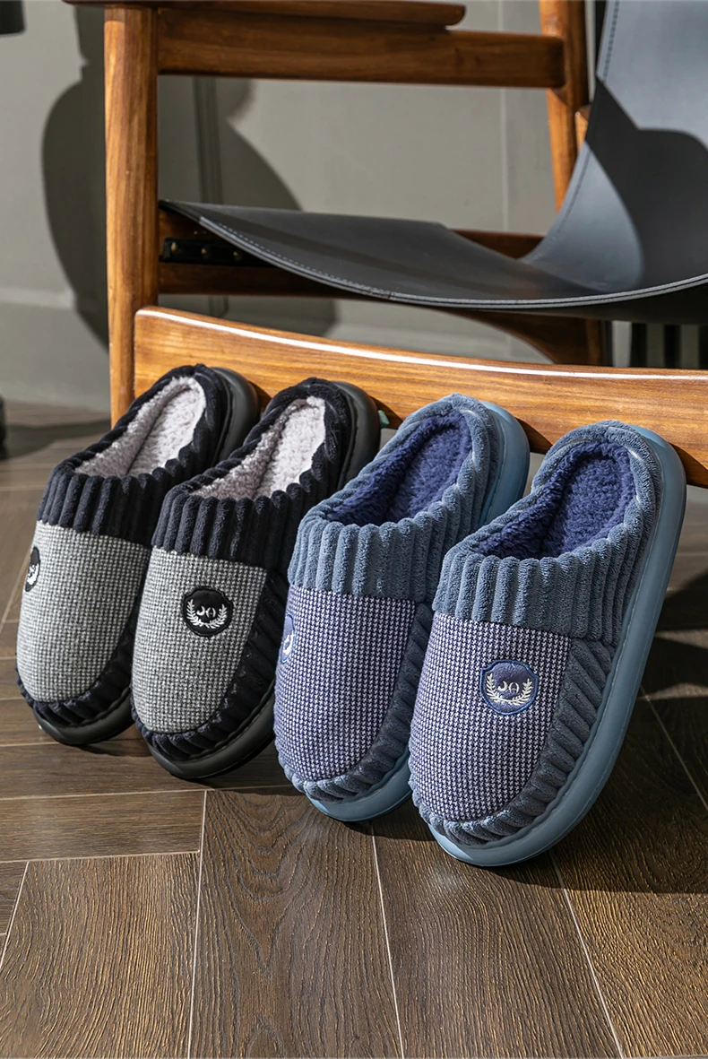 Herren-Plüsch-Fleece-Hausschuhe für den Winter, dicke EVA-Sohle mit bequemem Fußbett, weiche Hausschuhe für drinnen und draußen – Detail 12