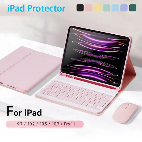 iPad 10th Pro 11 2024 Air 6 5 4 10.9 인치 10.2 7 8 9th Air 3 Pro 10.5 연필 슬롯 접이식 케이스 용 Bluetooth 키보드 케이스