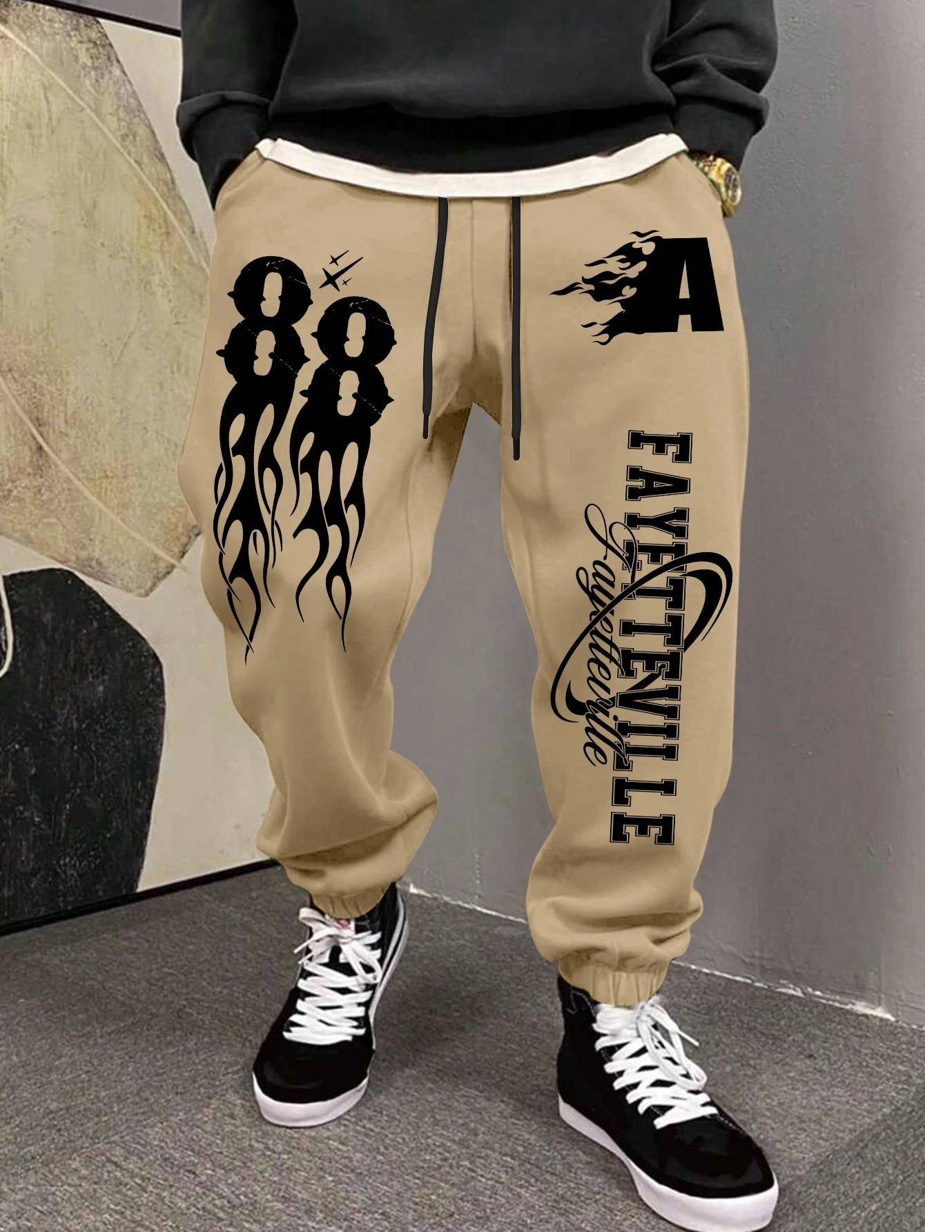 Men's Fayetteville Flame Letter Graphic Jogger Pants Hip Hop Streetwear Drawstring Casual Sports Sweatpants