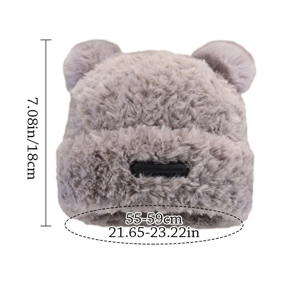 Cute Ear Women Earmuffs Cap Cartoon Bear Ear Protection Hat Solid Color Plush Beanies Girl Winter Warm Fluffy Fur Headgear 모자
