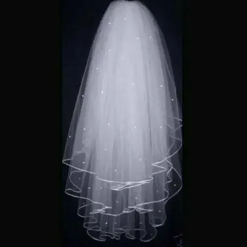 White\Ivory 3 Layer Wedding Veil Elbow Satin Edge Bridal Pearls Comb 2024