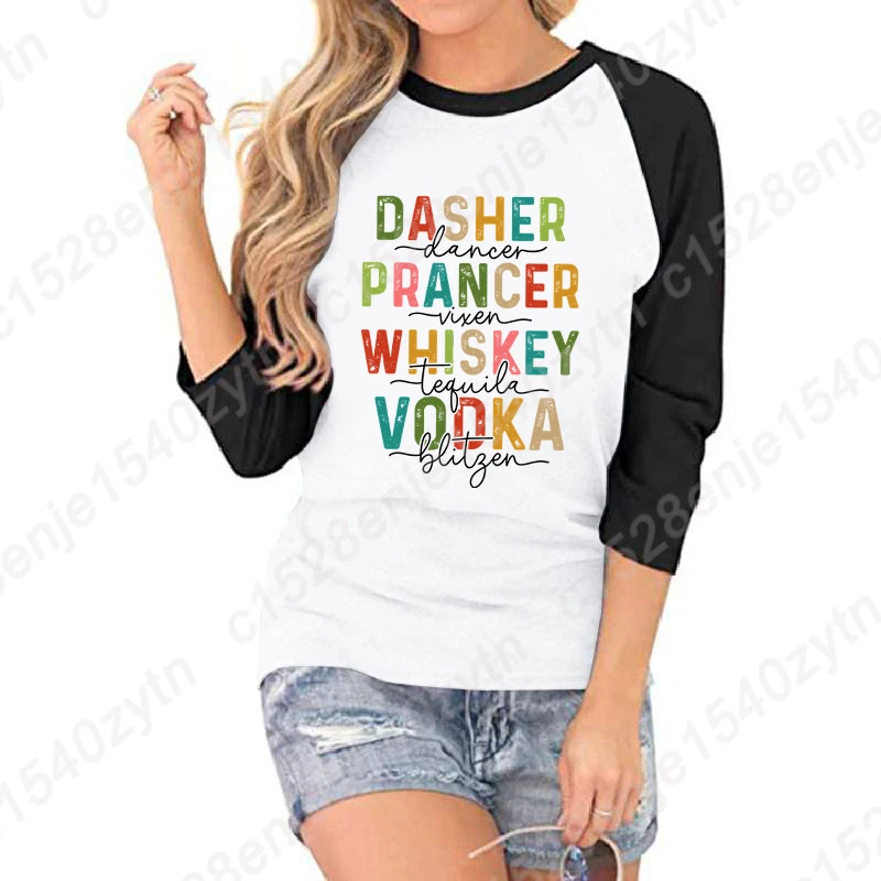 

Christmas Dasher Dancer Prancer Vixen Seven Sleeves Shirt Women Summer Shirt Casual Three Quarter Sleeve Round Neck Tops T-shirt