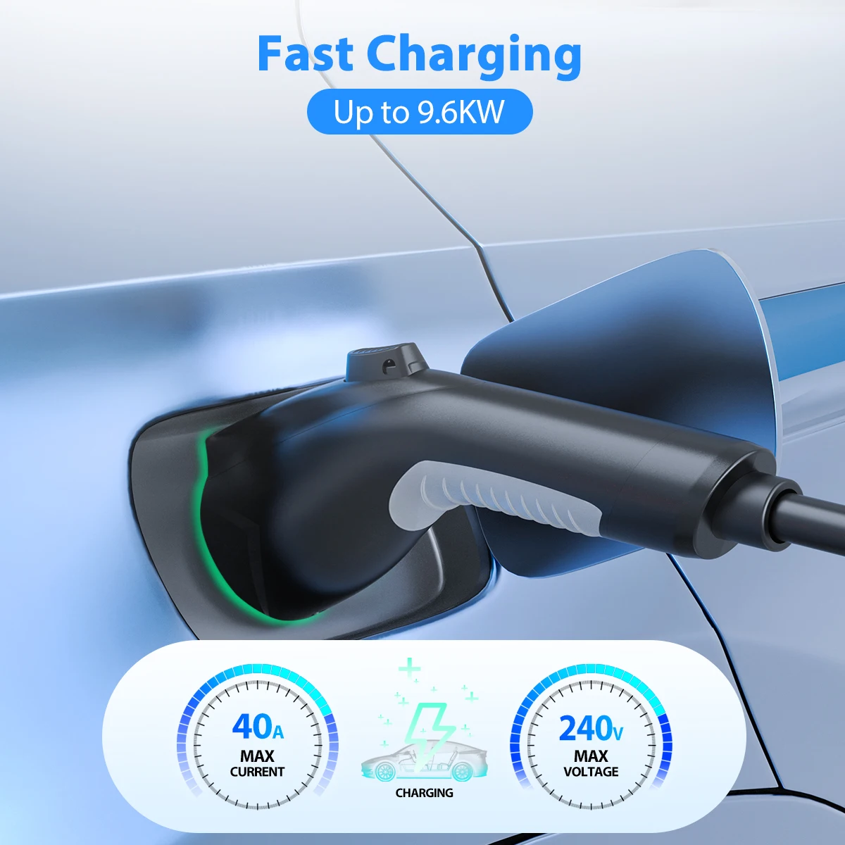 EVDANCE J1772 Electric Car Chargers Extension Cable 40A 9.6Kw 40ft Car Fast Charging Accessories Type2 Male to Female Plug