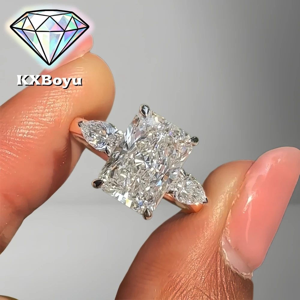 

5 Carat Radiant Cut Moissanite Engagement Ring Three-stone Diamond Wedding Ring for Women S925 Sterling Silver with Certificate