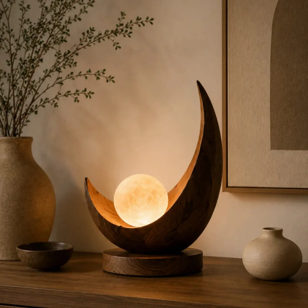 New Crescent-shaped Frame Walnut Wood Craftsmanship Table Decoration European Wabi-Sabi Style Wooden Handicraft