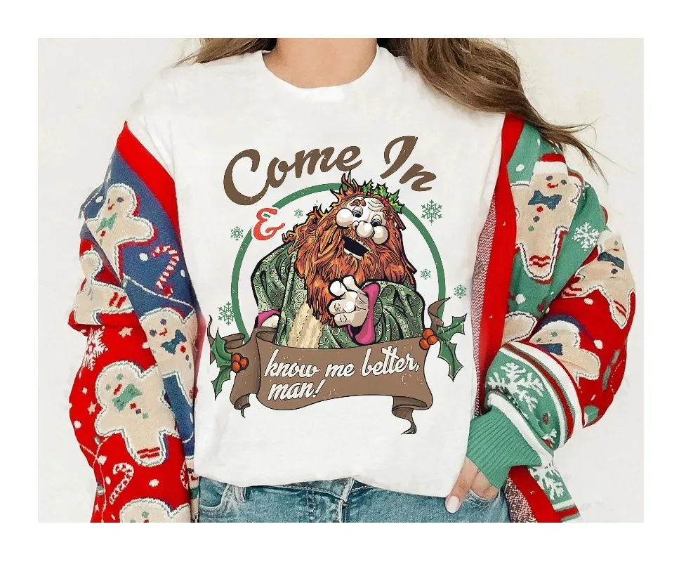 ديزني Muppet عيد الميلاد كارول شبح عيد الميلاد الحاضر أعرفني أفضل رجل قميص ميكي سعيد جدا عيد الميلاد حزب المحملة