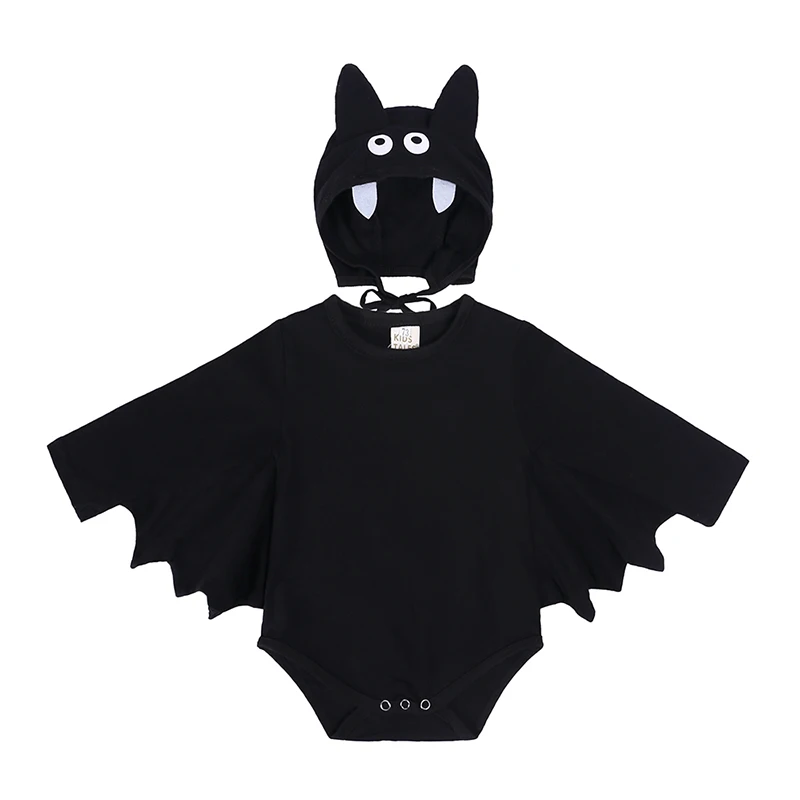 Baby Onesie Halloween Bat Romper Black Costume With Wing Sleeves Cotton Long Sleeve Outfits Newborn Infant Unisex Baby Clothing