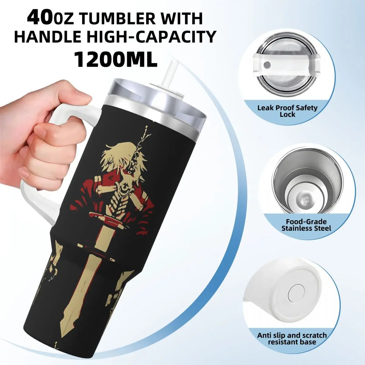 Devil May Cry 5 Dante Tumbler Cold and Hot Water Bottle Insulated Stainless Steel Thermal Cups Graphic Driving Car Mugs