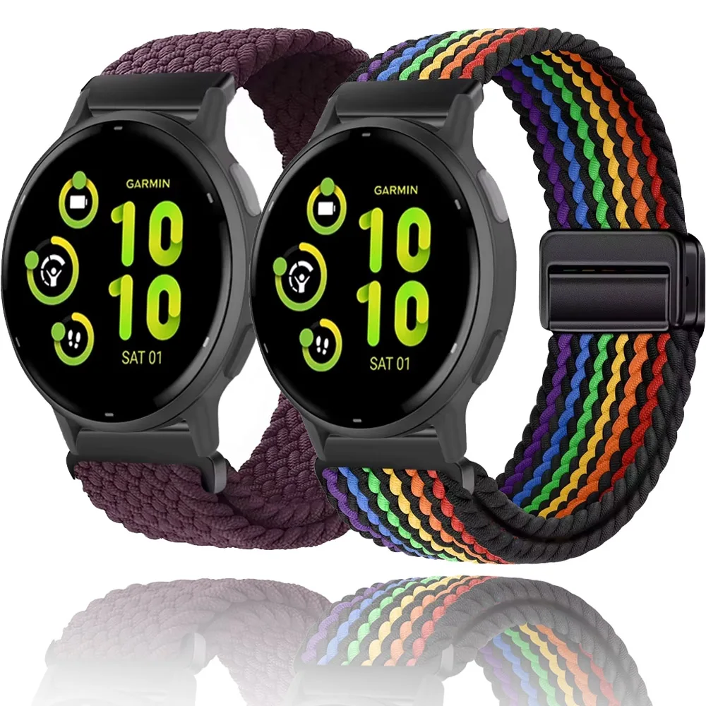 

20/22mm Nylon Magnetic Strap for Garmin Forerunner 165 55 965 265/Venu 3 Comfortable Wristband for Garmin Vivoactive 5/Active 5