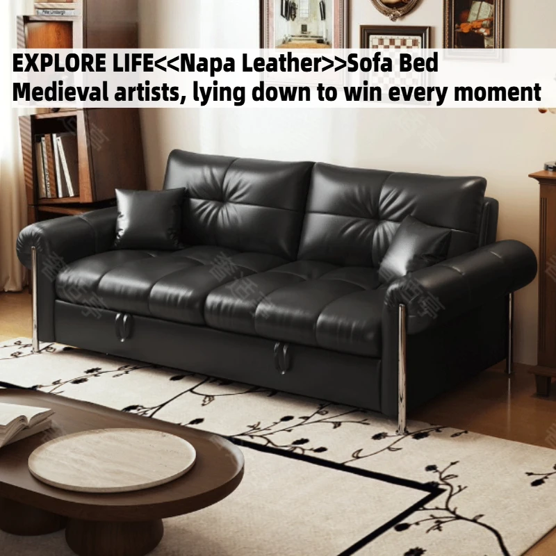 Adjustable Convertible Folding Sofa Modern Napa Leather Black Sofa Bed Armchair Lazy Home Lounge Living Room Couch Furniture
