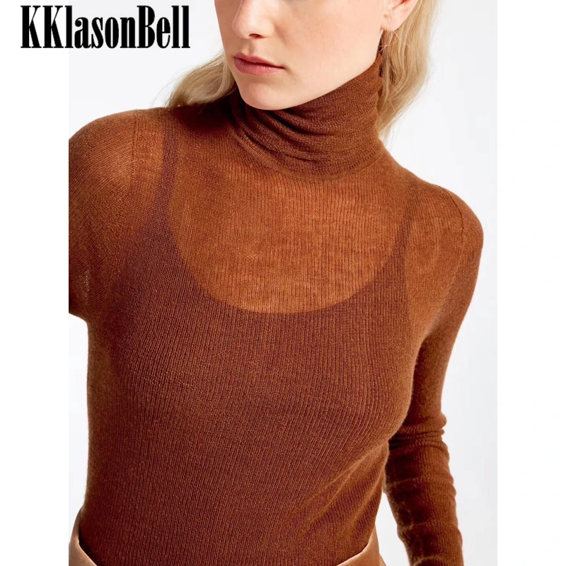 12.4 KKlasonBell Turtleneck Knitted Top Slim Solid Color Long Sleeve Pullover Sweater Women