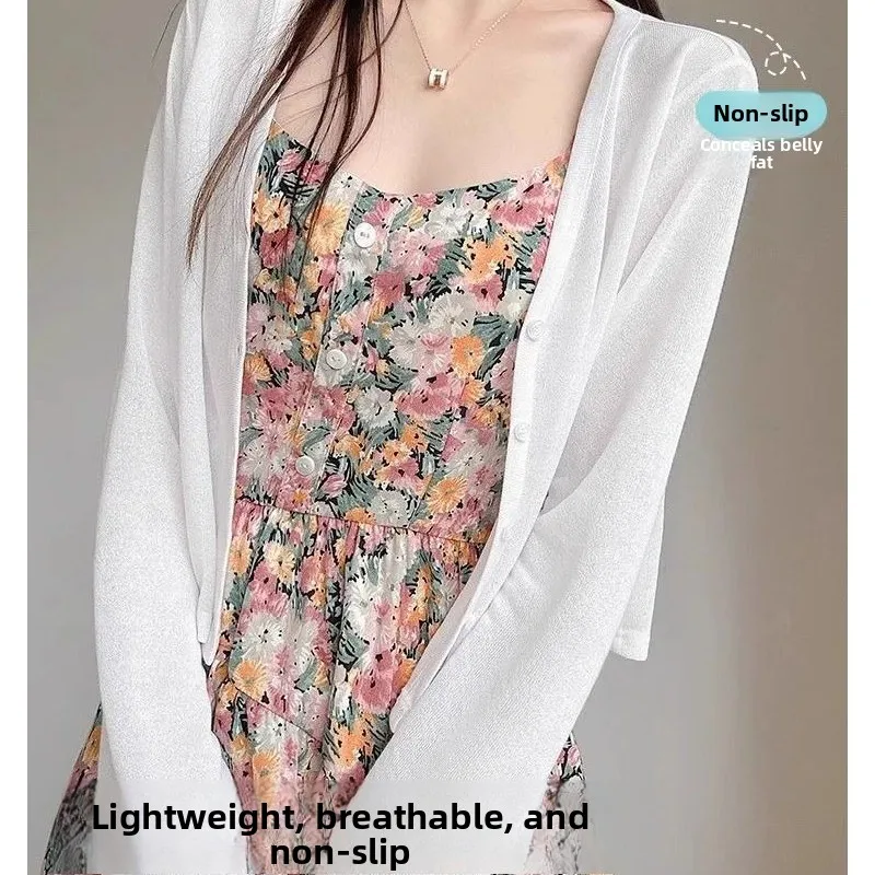 

plus Size Ice Silk oulder awl Women's Summer Outerwear UV Protection Air Conditioner Cover up Ele V-Ne Long Sve